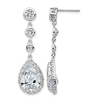 Cheryl M Sterling Silver Rhodium-plated Brilliant-cut CZ Bezel & Teardrop Halo Post Dangle Earrings