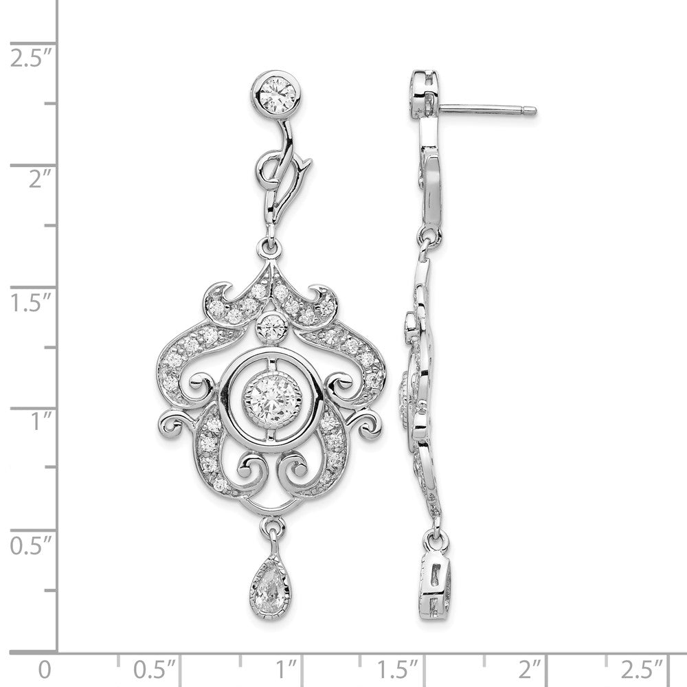 Cheryl M Sterling Silver Rhodium-plated Brilliant-cut Bezel CZ Fancy Chandelier Post Dangle Earrings