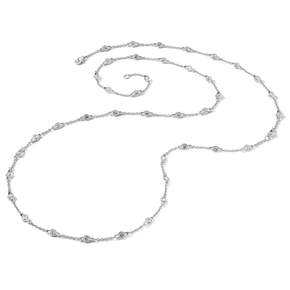 Cheryl M Sterling Silver Rhodium-plated Brilliant-cut Round CZ 42 Station 36 Inch Necklace
