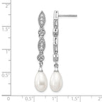 Cheryl M Sterling Silver Rhodium-plated Teardrop Freshwater Cultured Pearl and Brilliant-cut CZ Post Dangle Earrings