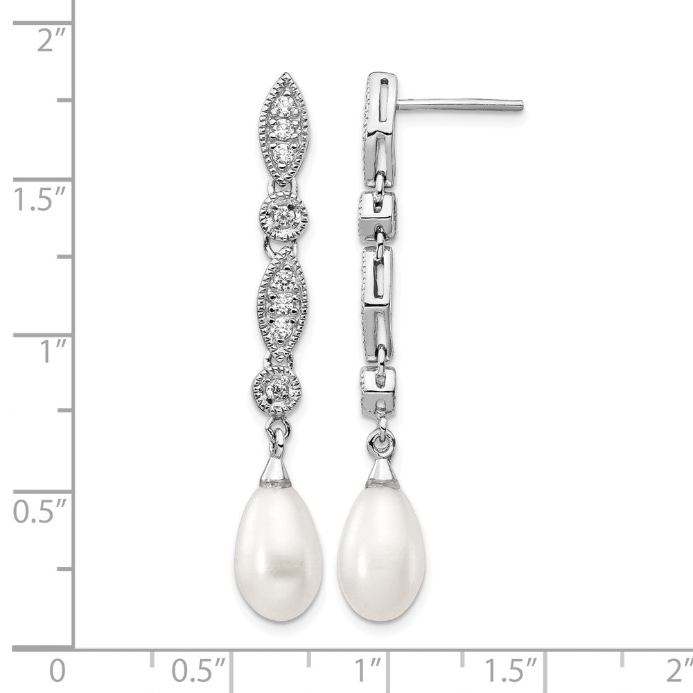Cheryl M Sterling Silver Rhodium-plated Teardrop Freshwater Cultured Pearl and Brilliant-cut CZ Post Dangle Earrings