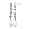 Cheryl M Sterling Silver Rhodium-plated Teardrop Freshwater Cultured Pearl and Brilliant-cut CZ Post Dangle Earrings