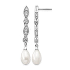 Cheryl M Sterling Silver Rhodium-plated Teardrop Freshwater Cultured Pearl and Brilliant-cut CZ Post Dangle Earrings