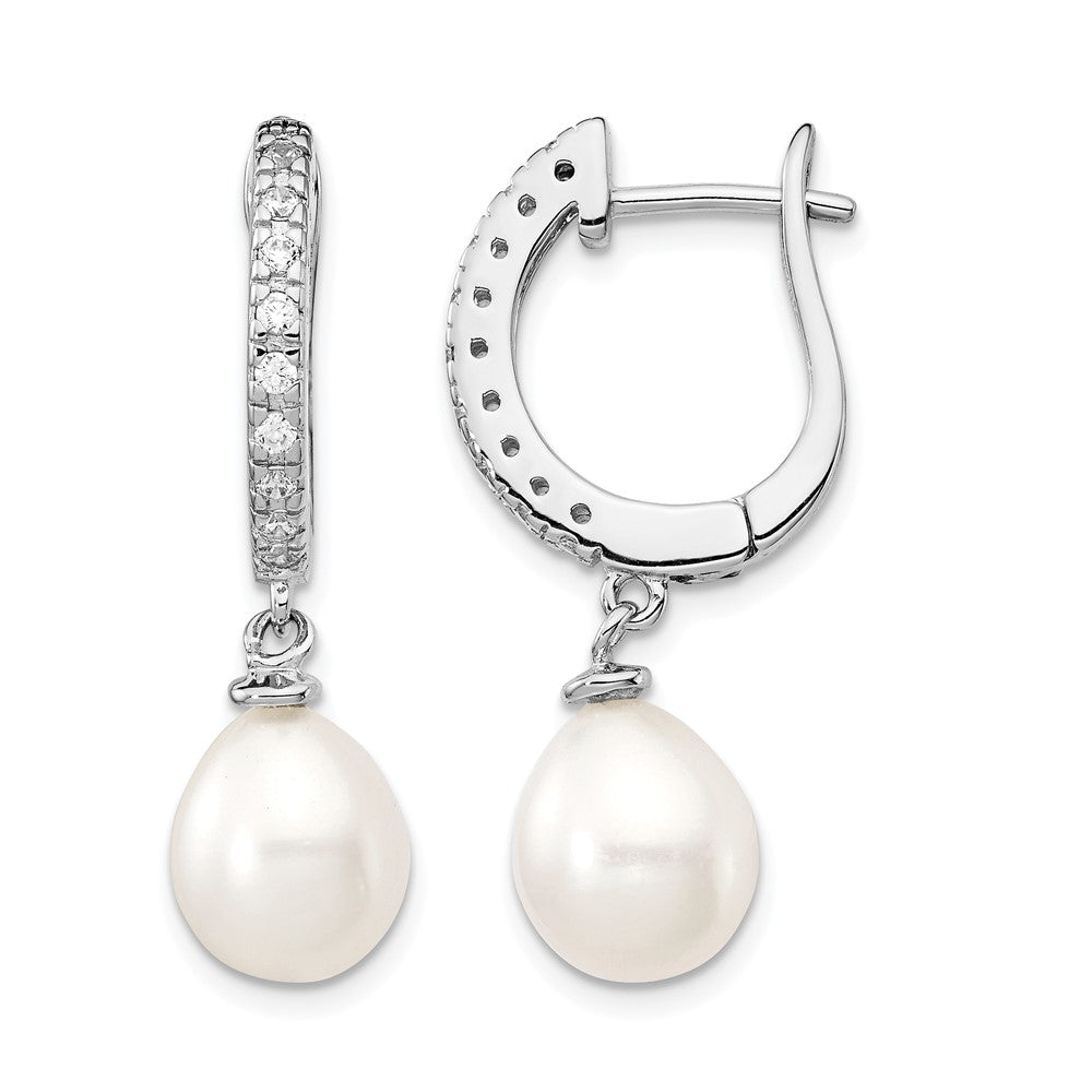 Cheryl M Sterling Silver Rhodium-plated Freshwater Cultured Pearl and Brilliant-cut CZ Dangle Earrings