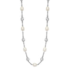 Cheryl M Sterling Silver Rhodium-plated Freshwater Cultured Pearl and Brilliant-cut CZ Bezel Station 36 Inch Necklace