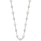 Cheryl M Sterling Silver Rhodium-plated Glass Pearl and Brilliant-cut CZ Bezel Station 36 Inch Necklace