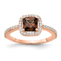 Cheryl M Sterling Silver Rose Gold-plated Cocoa Cushion-cut and White Brilliant-cut CZ Halo Ring