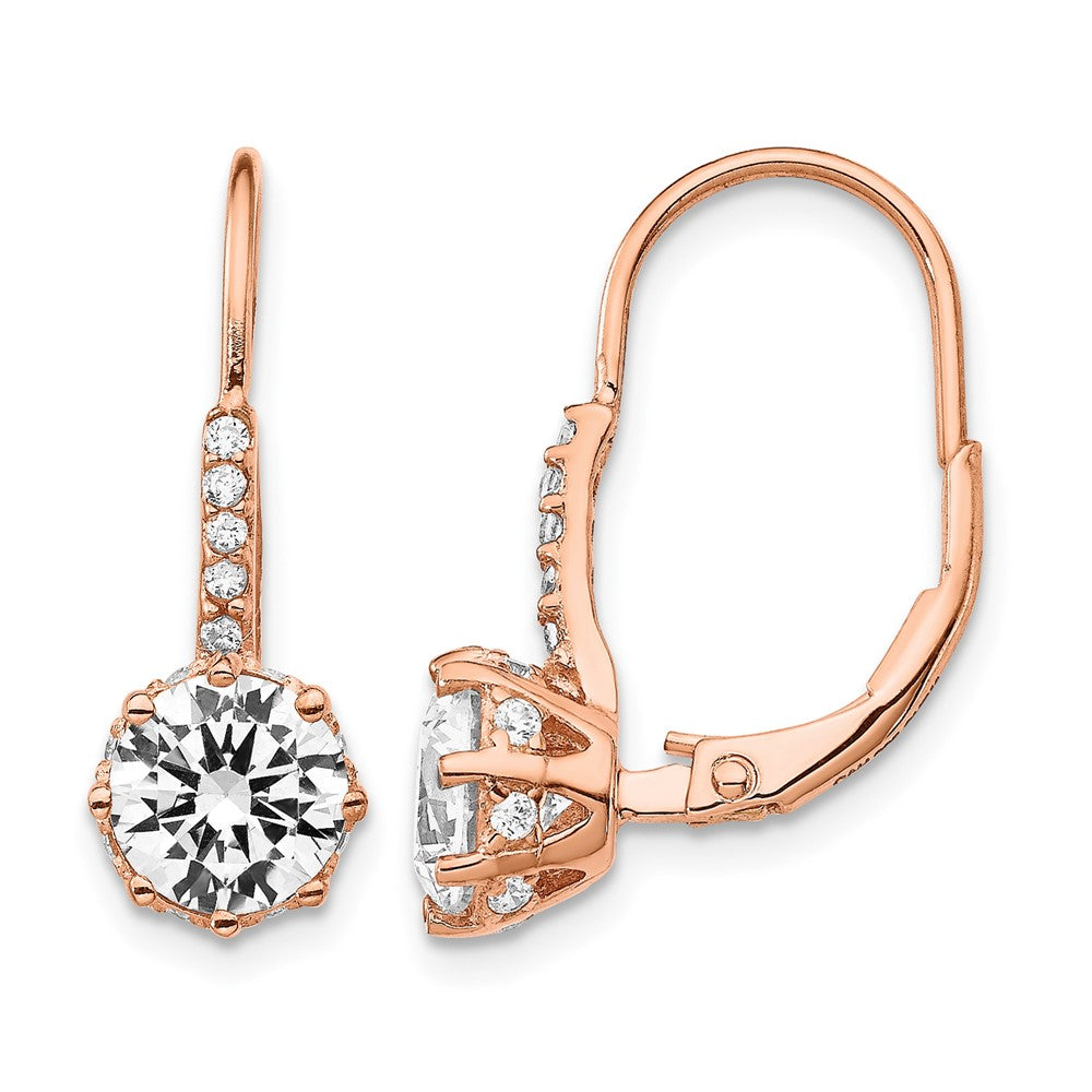 Cheryl M Sterling Silver Rose Gold-plated Brilliant-cut CZ Leverback Dangle Earrings
