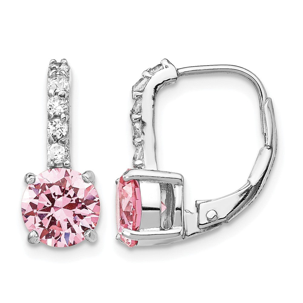 Cheryl M Sterling Silver Rhodium-plated Pink and White Brilliant-cut CZ Leverback Earrings