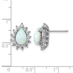 Cheryl M Sterling Silver Rhodium-plated Cabochon Lab Created Opal and Brilliant-cut CZ Teardrop Halo Post Earrings