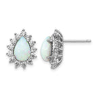 Cheryl M Sterling Silver Rhodium-plated Cabochon Lab Created Opal and Brilliant-cut CZ Teardrop Halo Post Earrings