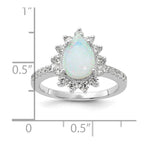 Cheryl M Sterling Silver Rhodium-plated Cabochon Lab Created Opal and Brilliant-cut CZ Teardrop Halo Ring