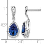 Cheryl M Sterling Silver Rhodium-plated Brilliant-cut Lab Created Dark Blue Spinel and Brilliant-cut White CZ Teardrop Post Dangle Earrings