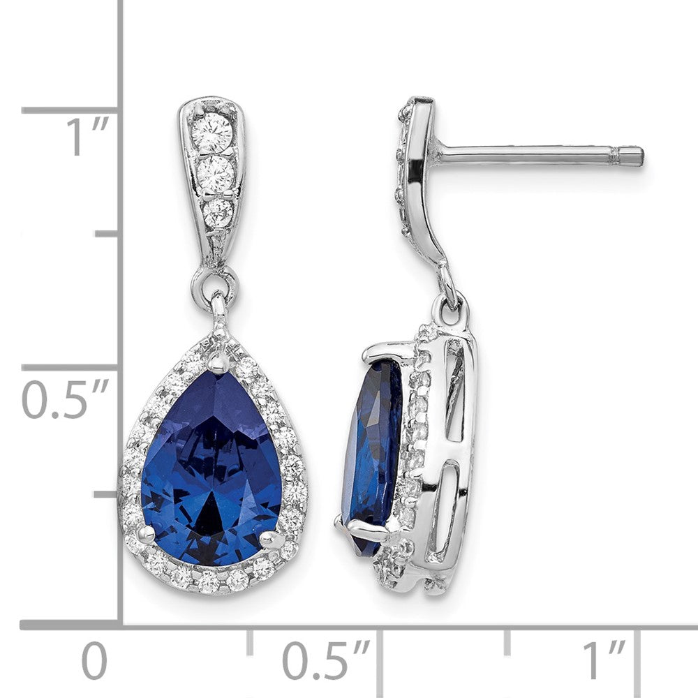 Cheryl M Sterling Silver Rhodium-plated Brilliant-cut Lab Created Dark Blue Spinel and Brilliant-cut White CZ Teardrop Post Dangle Earrings