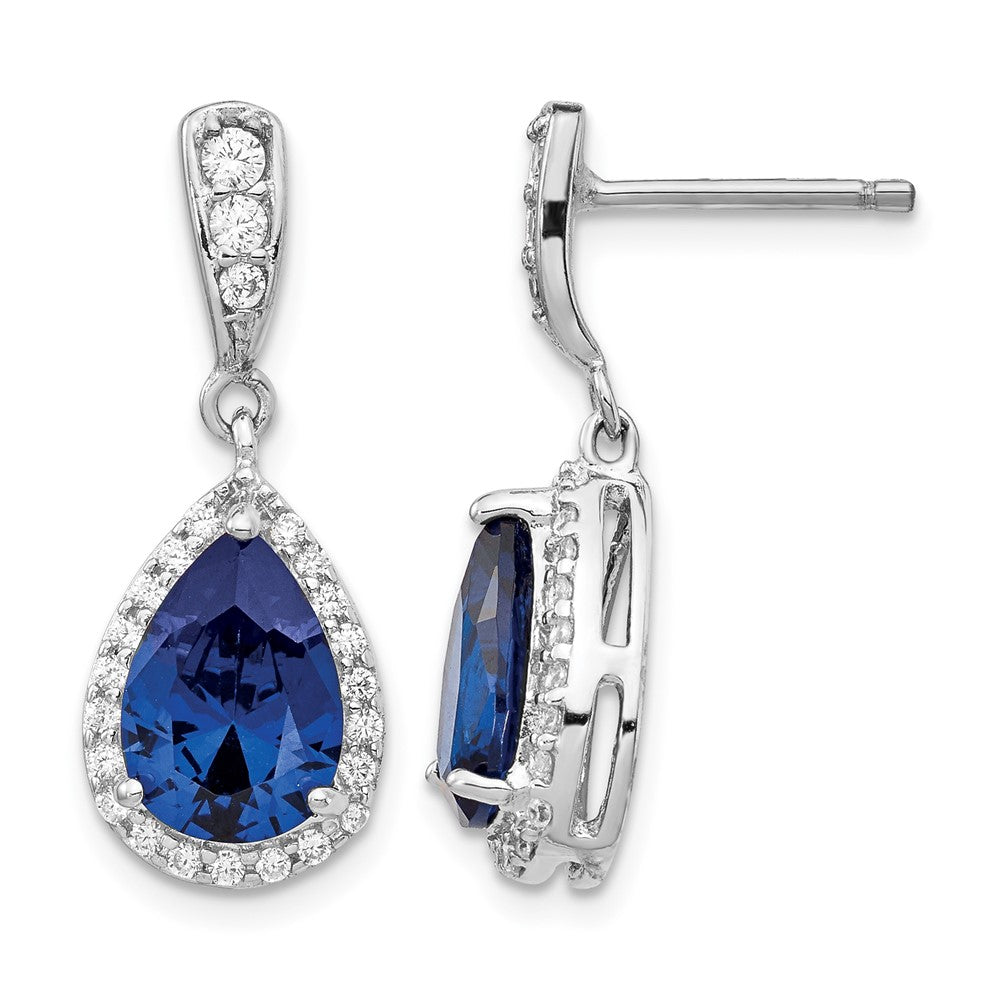 Cheryl M Sterling Silver Rhodium-plated Brilliant-cut Lab Created Dark Blue Spinel and Brilliant-cut White CZ Teardrop Post Dangle Earrings