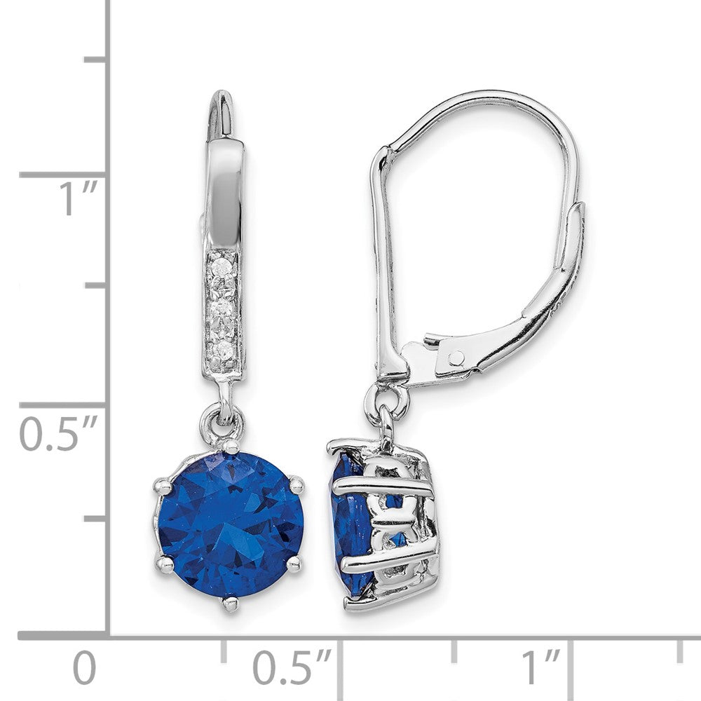 Cheryl M Sterling Silver Rhodium-plated Brilliant-cut Lab Created Dark Blue Spinel and Brilliant-cut White CZ Leverback Dangle Earrings
