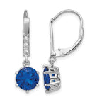Cheryl M Sterling Silver Rhodium-plated Brilliant-cut Lab Created Dark Blue Spinel and Brilliant-cut White CZ Leverback Dangle Earrings