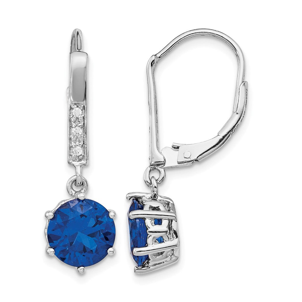 Cheryl M Sterling Silver Rhodium-plated Brilliant-cut Lab Created Dark Blue Spinel and Brilliant-cut White CZ Leverback Dangle Earrings