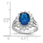 Cheryl M Sterling Silver Rhodium-plated Brilliant-cut Lab Created Dark Blue Spinel and Brilliant-cut White CZ Oval Halo Ring