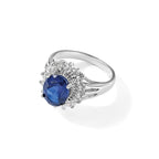 Cheryl M Sterling Silver Rhodium-plated Brilliant-cut Lab Created Dark Blue Spinel and Brilliant-cut White CZ Oval Halo Ring