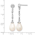 Cheryl M Sterling Silver Rhodium-plated Teardrop Freshwater Cultured Pearl and Brilliant-cut CZ Post Dangle Earrings
