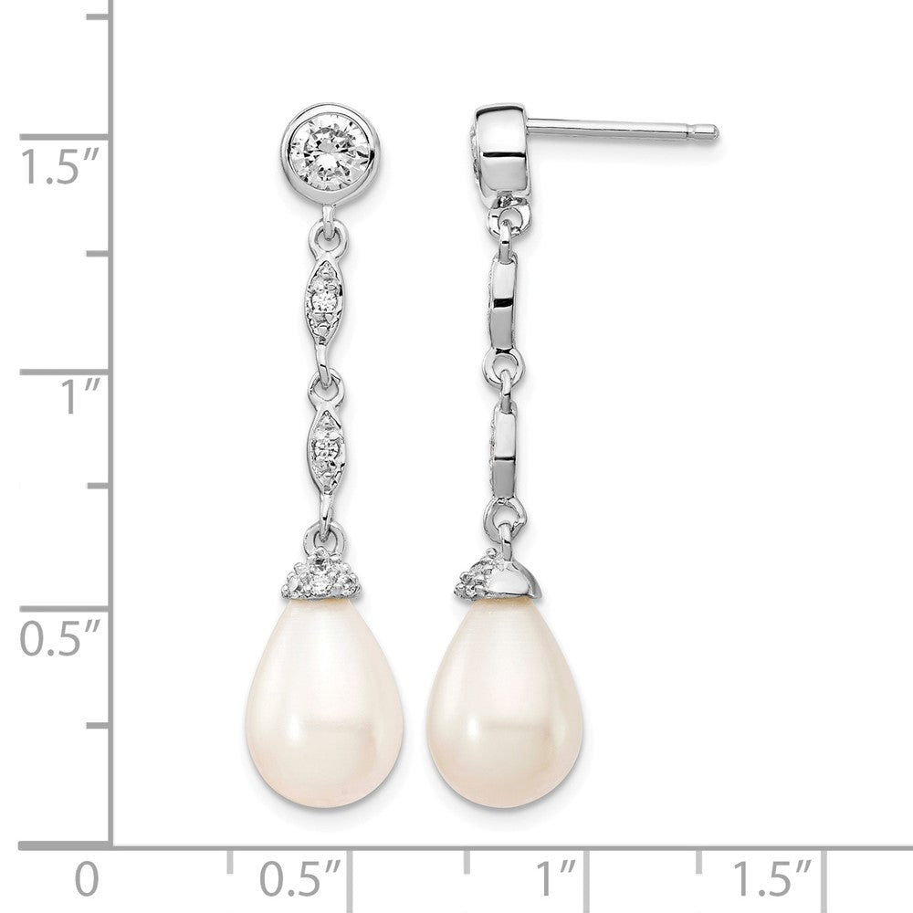 Cheryl M Sterling Silver Rhodium-plated Teardrop Freshwater Cultured Pearl and Brilliant-cut CZ Post Dangle Earrings