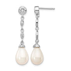Cheryl M Sterling Silver Rhodium-plated Teardrop Freshwater Cultured Pearl and Brilliant-cut CZ Post Dangle Earrings