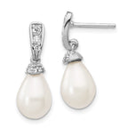 Cheryl M Sterling Silver Rhodium-plated Teardrop White Freshwater Cultured Pearl and Brilliant-cut CZ Post Dangle Earrings