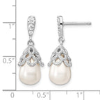 Cheryl M Sterling Silver Rhodium-plated Teardrop White Freshwater Cultured Pearl and Brilliant-cut CZ Post Dangle Earrings
