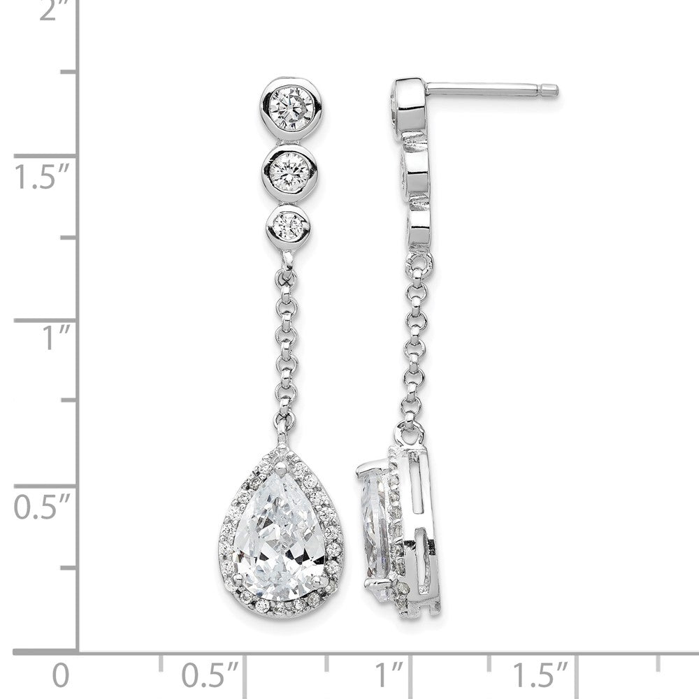 Cheryl M Sterling Silver Rhodium-plated Brilliant-cut CZ Bezel & Teardrop Halo Post Dangle Earrings