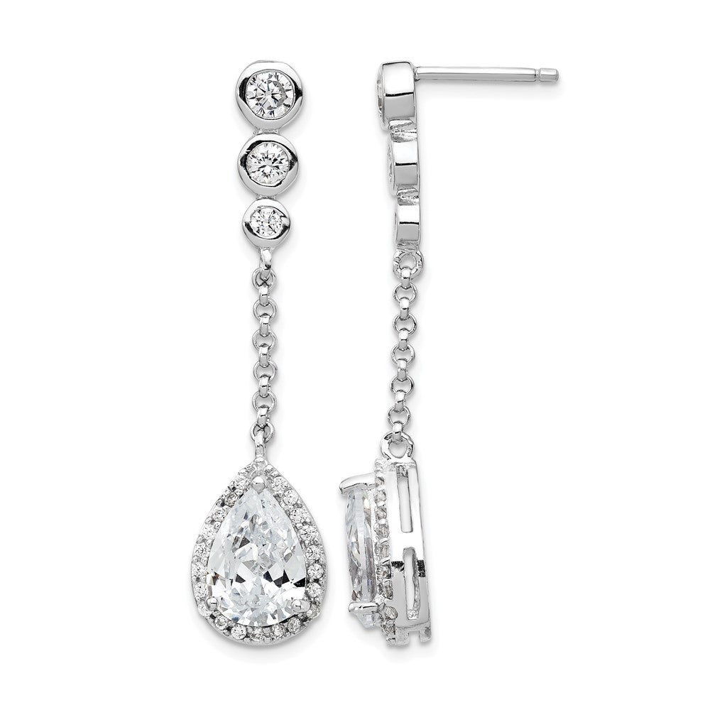 Cheryl M Sterling Silver Rhodium-plated Brilliant-cut CZ Bezel & Teardrop Halo Post Dangle Earrings