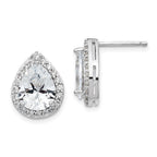 Cheryl M Sterling Silver Rhodium-plated Brilliant-cut Teardrop CZ Halo Post Earrings