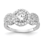 Cheryl M Sterling Silver Rhodium-plated Brilliant-cut CZ Three Stone Halo Ring