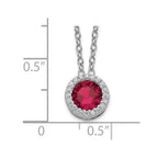 Cheryl M Sterling Silver Rhodium-plated Brilliant-cut Lab Created Ruby and Brilliant-cut White CZ Round Halo 18 Inch Necklace