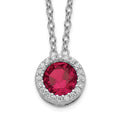 Cheryl M Sterling Silver Rhodium-plated Brilliant-cut Lab Created Ruby and Brilliant-cut White CZ Round Halo 18 Inch Necklace