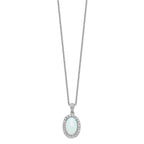 Cheryl M Sterling Silver Rhodium-plated Cabochon Lab Created Opal and Brilliant-cut CZ Oval Halo 18 Inch Necklace