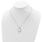 Cheryl M Sterling Silver Rhodium-plated Cabochon Lab Created Opal and Brilliant-cut CZ Oval Halo 18 Inch Necklace