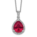 Cheryl M Sterling Silver Rhodium-plated Brilliant-cut Lab Created Ruby and Brilliant-cut White CZ Teardrop Halo 18 Inch Necklace