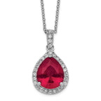 Cheryl M Sterling Silver Rhodium-plated Brilliant-cut Lab Created Ruby and Brilliant-cut White CZ Teardrop Halo 18 Inch Necklace