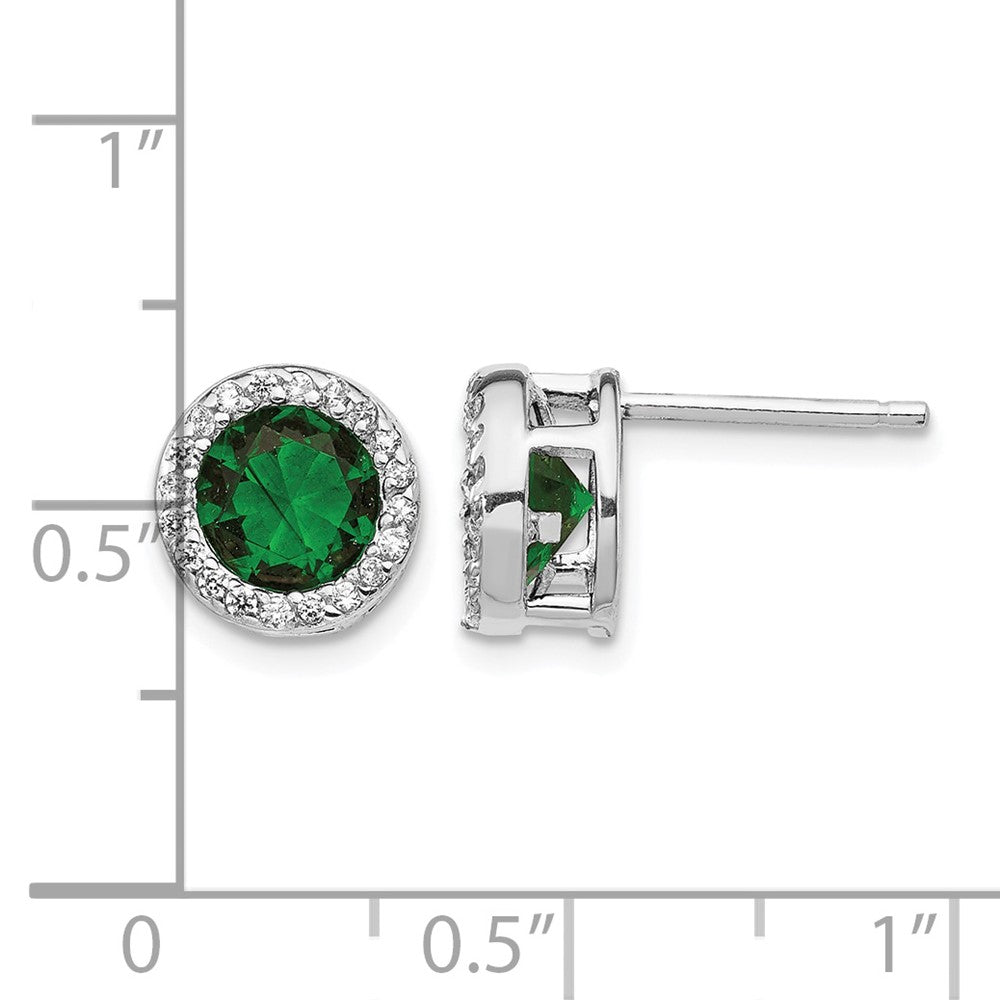 Cheryl M Sterling Silver Rhodium-plated Brilliant-cut Green Glass and Brilliant-cut White CZ Halo Post Earrings