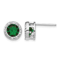 Cheryl M Sterling Silver Rhodium-plated Brilliant-cut Green Glass and Brilliant-cut White CZ Halo Post Earrings