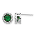 Cheryl M Sterling Silver Rhodium-plated Brilliant-cut Green Glass and Brilliant-cut White CZ Halo Post Earrings