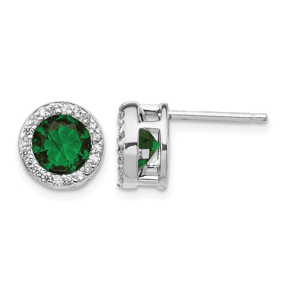 Cheryl M Sterling Silver Rhodium-plated Brilliant-cut Green Glass and Brilliant-cut White CZ Halo Post Earrings