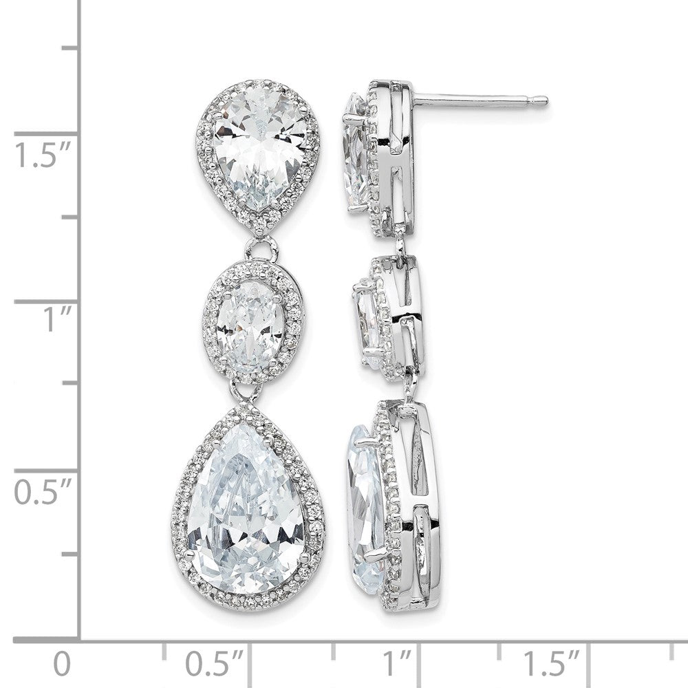 Cheryl M Sterling Silver Rhodium-plated Brilliant-cut Three Teardrop CZ Halo Post Dangle Earrings