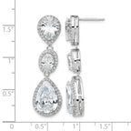 Cheryl M Sterling Silver Rhodium-plated Brilliant-cut Three Teardrop CZ Halo Post Dangle Earrings