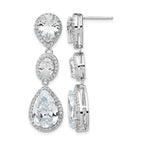Cheryl M Sterling Silver Rhodium-plated Brilliant-cut Three Teardrop CZ Halo Post Dangle Earrings