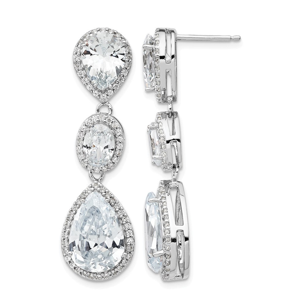 Cheryl M Sterling Silver Rhodium-plated Brilliant-cut Three Teardrop CZ Halo Post Dangle Earrings