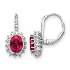Cheryl M Sterling Silver Rhodium-plated Brilliant-cut Lab Created Ruby and Brilliant-cut White CZ Oval Halo Leverback Earrings