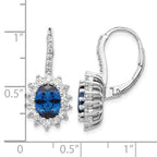 Cheryl M Sterling Silver Rhodium-plated Brilliant-cut Lab Created Dark Blue Spinel and Brilliant-cut White CZ Oval Halo Leverback Earrings