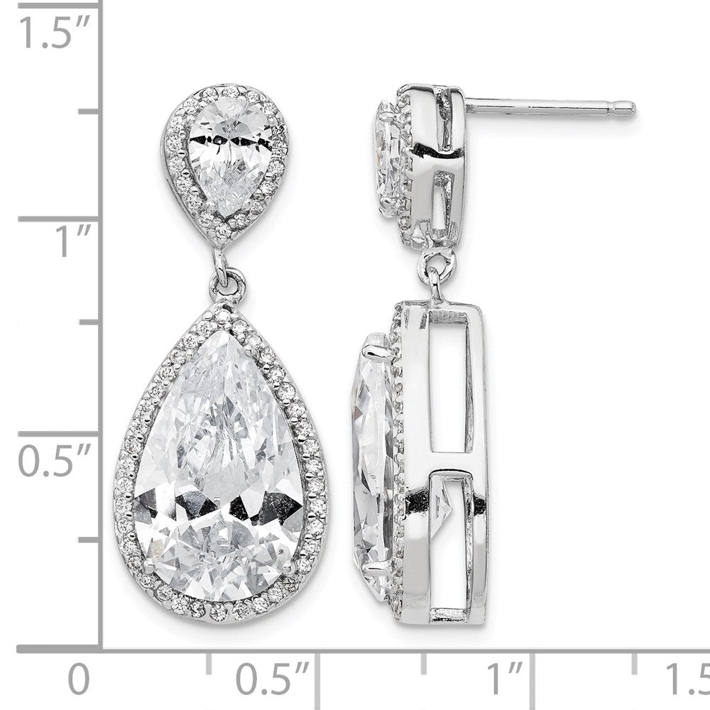 Cheryl M Sterling Silver Rhodium-plated Fancy Brilliant-cut Pear Shaped CZ Post Dangle Earrings